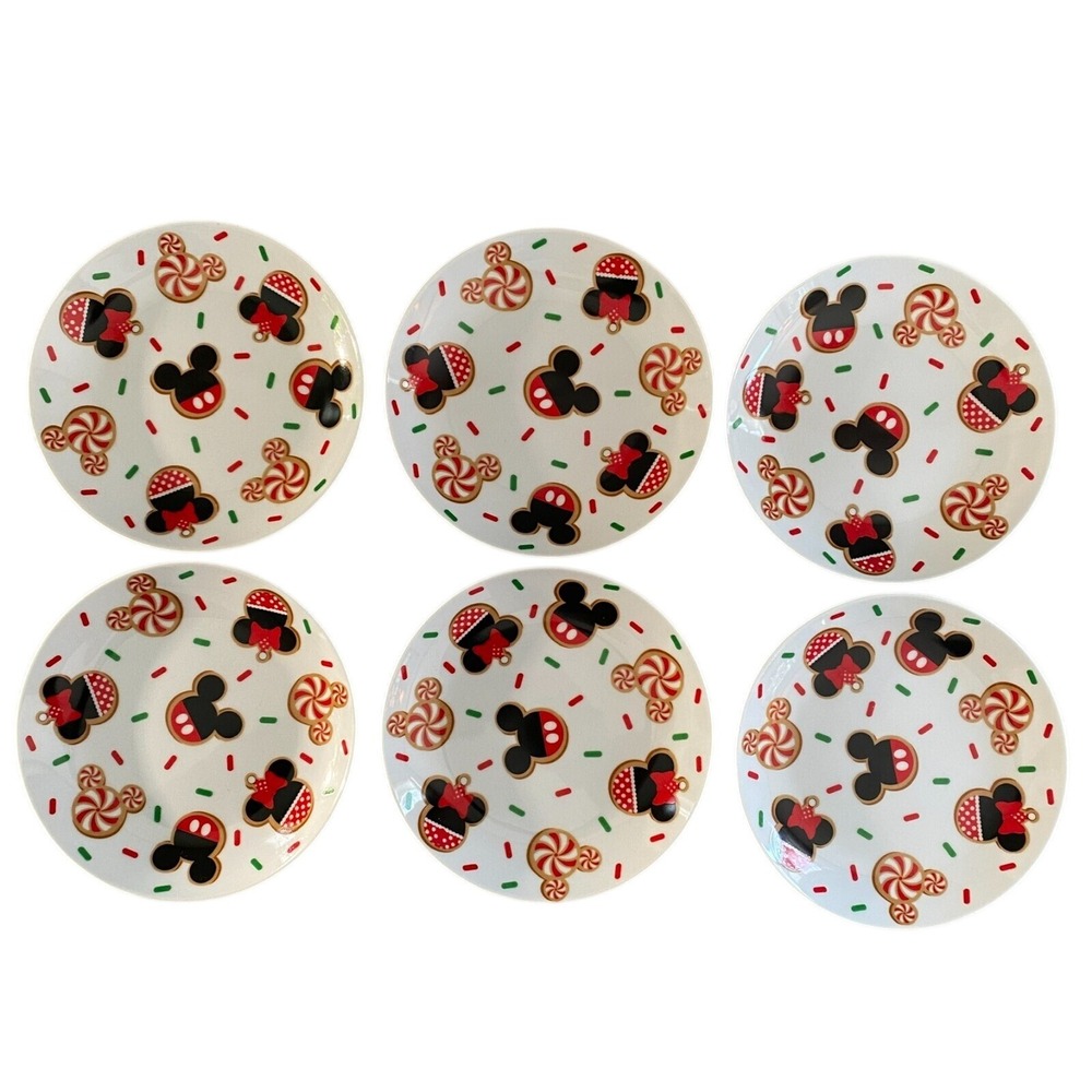 Disney Christmas Mickey‎ Minnie Gingerbread Cookie Plates Set of 6 Zrike Brands